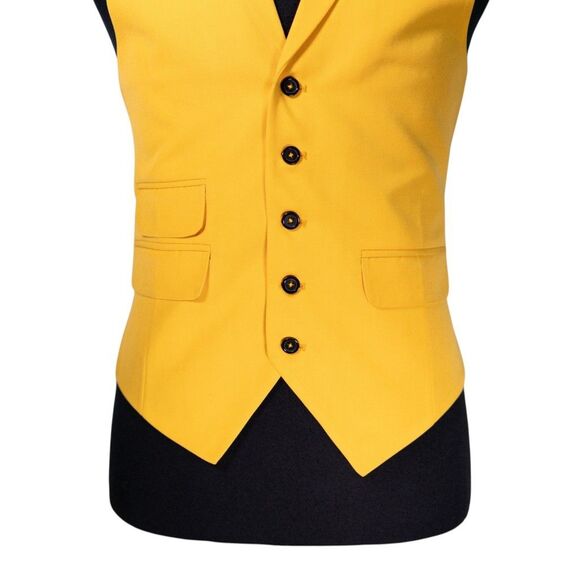 Mens Yellow Vest 40R Cotton Waistcoat Formal Wedding Prom Party Suit Groomsmen - Picture 5 of 9